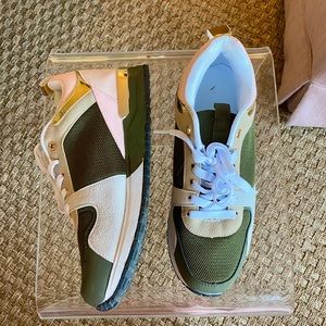 Hunter green & blush sneakers with gold accent- NEW